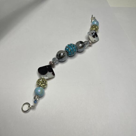 bracelet chunky beaded silver tone with turquoise blue toggle clasp artisan poss - Picture 9 of 16
